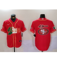 Men San Francisco 49ers Team Big Logo Red With Patch Cool Base Stitched Baseball Jersey