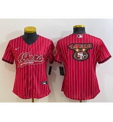 Women San Francisco 49ers Red Team Big Logo With Patch Cool Base Stitched Baseball Jersey