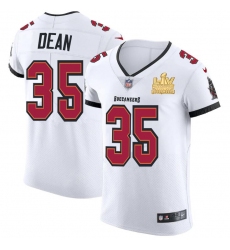 Men Tampa Bay Buccaneers 35 Jamel Dean Men Super Bowl LV Champions Patch Nike White Vapor Elite Jersey