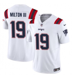 Men New England Patriots 19 Joe Milton III White 2023 F U S E  Vapor Limited Stitched Football Jersey