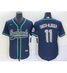 Men Seattle Seahawks 11 Jaxon Smith Njigba Navy With Patch Cool Base Stitched Baseball Jersey