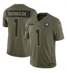 Men Miami Dolphins 1 Tua Tagovailo Olive 2025 F U S E Salute to Service Limited Stitched Football Jersey Men Miami Dolphins 1 Tua Tagovailo Olive 2025 F U S E Salute to Service Limited Stitched Football Jersey