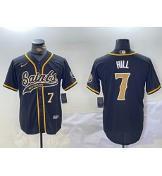 Men New Orleans Saints 7 Taysom Hill Black With Patch Cool Base Stitched Baseball Jersey 1