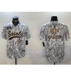 Men New Orleans Saints Team Big Logo 2024 Arctic Camo Salute To Service Stitched Baseball Jersey 6