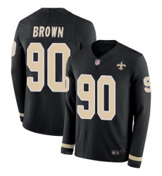 Saints 90 Malcom Brown Black Team Color Youth Stitched Football Limited Therma Long Sleeve Jersey