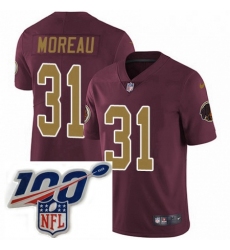 Mens Nike Washington Redskins 31 Fabian Moreau Burgundy RedGold Number Alternate 80TH Anniversary Vapor Untouchable Limited Stitched 100th anniversary Neck