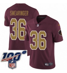 Mens Nike Washington Redskins 36 DJ Swearinger Burgundy RedGold Number Alternate 80TH Anniversary Vapor Untouchable Limited Stitched 100th anniversary Neck