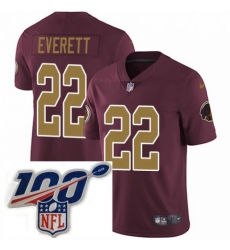 Youth Nike Washington Redskins 22 Deshazor Everett Burgundy RedGold Number Alternate 80TH Anniversary Vapor Untouchable Limited Stitched 100th anniversary 