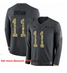 Titans 11 A J  Brown Anthracite Salute to Service Youth Stitched Football Limited Therma Long Sleeve Jersey