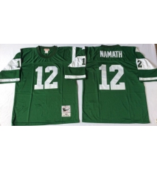 Men New York Jets 12 Joe Namath Green M&N Throwback Jersey