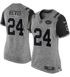 Nike Jets #24 Darrelle Revis Gray Womens Stitched NFL Limited Gridiron Gray Jersey