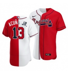 Men Atlanta Braves 13 Ronald Acuna Jr  Split White Red Two Tone Jersey