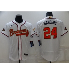 Men Atlanta Braves 24 Deion Sanders 2022 White Gold World Series Champions Program Flex Base Stitched Baseball jersey