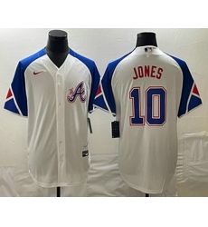 Men's Atlanta Braves #10 Chipper Jones White 2023 City Connect Cool Base Stitched Jersey