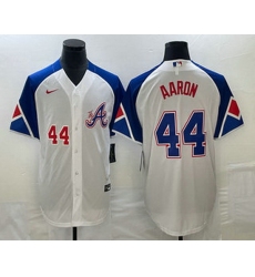 Men's Atlanta Braves #44 Hank Aaron Number White 2023 City Connect Cool Base Stitched Jersey