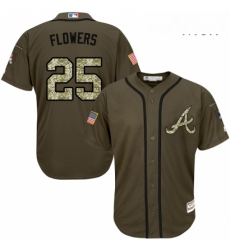 Mens Majestic Atlanta Braves 25 Tyler Flowers Replica Green Salute to Service MLB Jersey