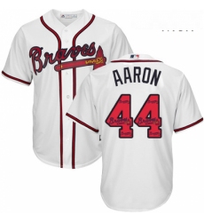 Mens Majestic Atlanta Braves 44 Hank Aaron Authentic White Team Logo Fashion Cool Base MLB Jersey