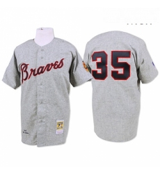 Mens Mitchell and Ness 1969 Atlanta Braves 35 Phil Niekro Replica Grey Throwback MLB Jersey