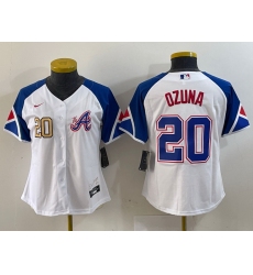 Women Atlanta Braves 20 Marcell Ozuna White 2023 City Connect Stitched Baseball Jersey 1