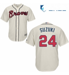 Youth Majestic Atlanta Braves 24 Kurt Suzuki Replica Cream Alternate 2 Cool Base MLB Jersey