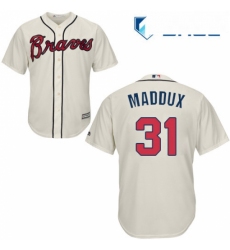 Youth Majestic Atlanta Braves 31 Greg Maddux Replica Cream Alternate 2 Cool Base MLB Jersey