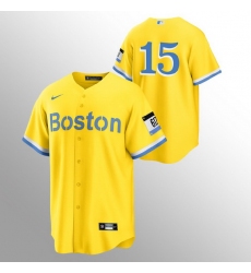 Men Boston Red Sox 15 Dustin Pedroia Men Nike 2021 City Connect Gold Fans Version MLB Jersey   No Name