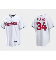 Men Cleveland Guardians 34 Zach Plesac White Cool Base Stitched Jersey