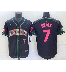Men Mexico Baseball 7 Julio Urias Strips 2023 Black World Baseball With Patch Classic Stitched Jersey