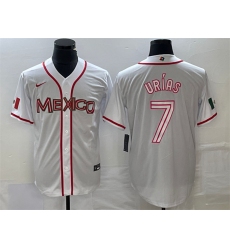 Men Mexico Baseball 7 Julio Urias White 2023 White World Baseball With Patch Classic Stitched Jersey 4