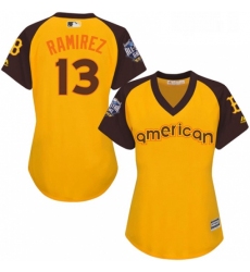 Womens Majestic Boston Red Sox 13 Hanley Ramirez Authentic Yellow 2016 All Star American League BP Cool Base MLB Jersey