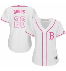 Womens Majestic Boston Red Sox 26 Wade Boggs Replica White Fashion MLB Jersey