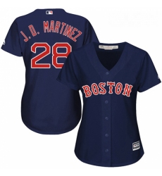 Womens Majestic Boston Red Sox 28 J D Martinez Replica Navy Blue Alternate Road MLB Jersey 