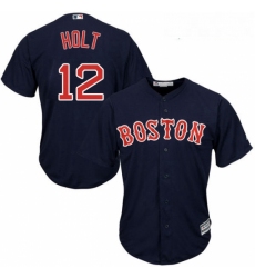 Youth Majestic Boston Red Sox 12 Brock Holt Authentic Navy Blue Alternate Road Cool Base MLB Jersey