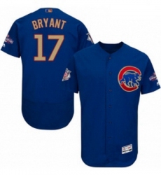 Mens Majestic Chicago Cubs 17 Kris Bryant Authentic Royal Blue 2017 Gold Champion Flex Base MLB Jersey