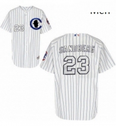 Mens Majestic Chicago Cubs 23 Ryne Sandberg Replica White Sliver NO 3 Patch MLB Jersey