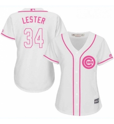 Womens Majestic Chicago Cubs 34 Jon Lester Authentic White Fashion MLB Jersey