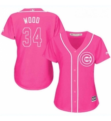 Womens Majestic Chicago Cubs 34 Kerry Wood Replica Pink Fashion MLB Jersey