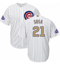 Youth Majestic Chicago Cubs 21 Sammy Sosa Authentic White 2017 Gold Program Cool Base MLB Jersey