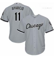 Mens Majestic Chicago White Sox 11 Luis Aparicio Replica Grey Road Cool Base MLB Jersey