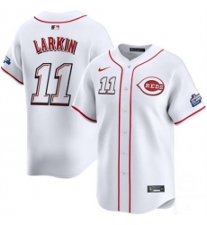 Men Cincinnati Reds 11 Barry Larkin White 2025 Speedway Classic Home Limited Stitched Baseball Jersey