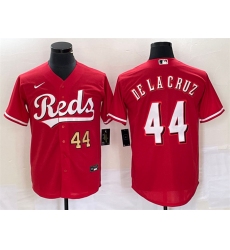 Men Cincinnati Reds 44 Elly De La Cruz Number Red Cool Base Stitched Baseball Jersey