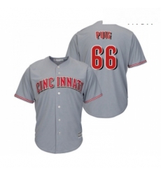 Mens Cincinnati Reds 66 Yasiel Puig Replica Grey Road Cool Base Baseball Jersey 