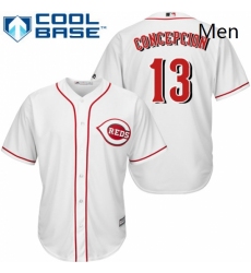 Mens Majestic Cincinnati Reds 13 Dave Concepcion Replica White Home Cool Base MLB Jersey