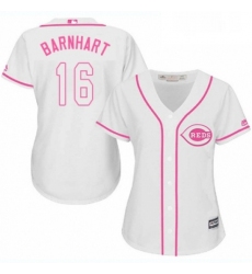 Womens Majestic Cincinnati Reds 16 Tucker Barnhart Authentic White Fashion Cool Base MLB Jersey 