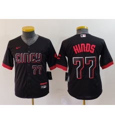 Youth Cincinnati Reds 77 Rece Hinds Black 2023 City Connect Stitched Baseball Jersey 2