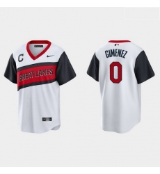 Men Cleveland Indians 0 Andres Gimenez Men Nike White 2021 Little League Classic Game MLB Jersey