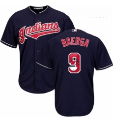 Mens Majestic Cleveland Indians 9 Carlos Baerga Authentic Navy Blue Team Logo Fashion Cool Base MLB Jersey 