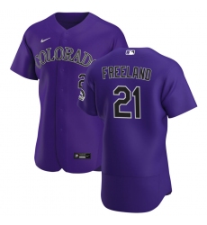 Men Colorado Rockies 21 Kyle Freeland Men Nike Purple Alternate 2020 Flex Base Player MLB Jersey