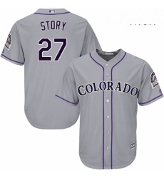 Mens Majestic Colorado Rockies 27 Trevor Story Replica Grey Road Cool Base MLB Jersey