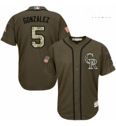 Mens Majestic Colorado Rockies 5 Carlos Gonzalez Authentic Green Salute to Service MLB Jersey